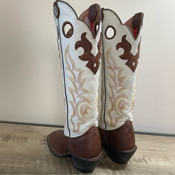 Tony Lama White and Brown Heeled Boots - Picture 4 of 8